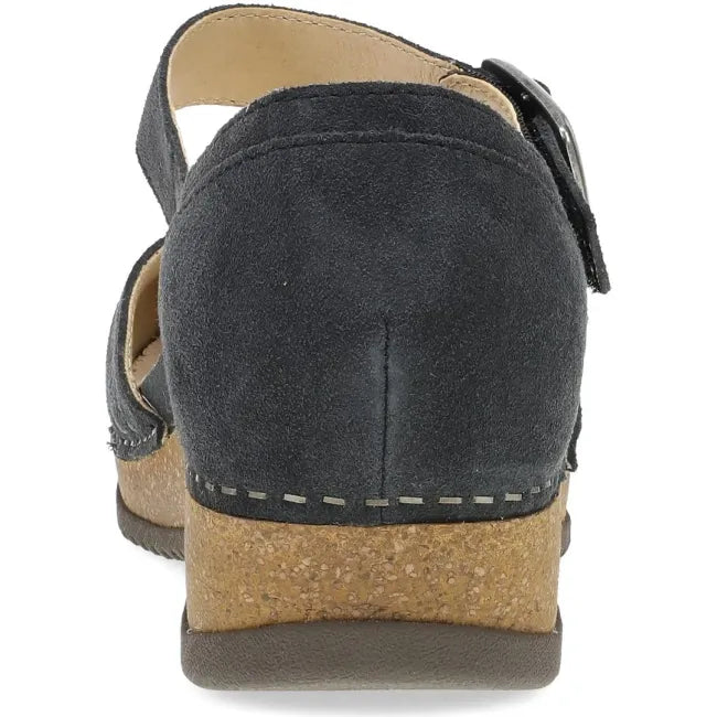 Dansko Mae Mary Jane clog in charcoal embroidered suede, back view