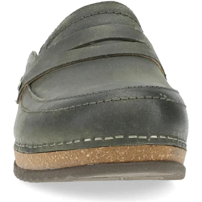 Dansko Maggy clog in olive leather, front view