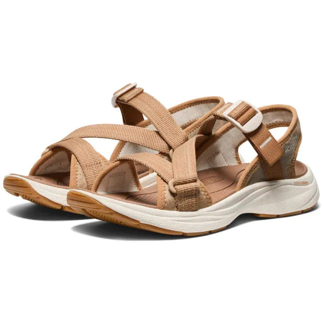 Pair of Women's Keen Leiki Sandals in a brown Chipmunk Birch colorway