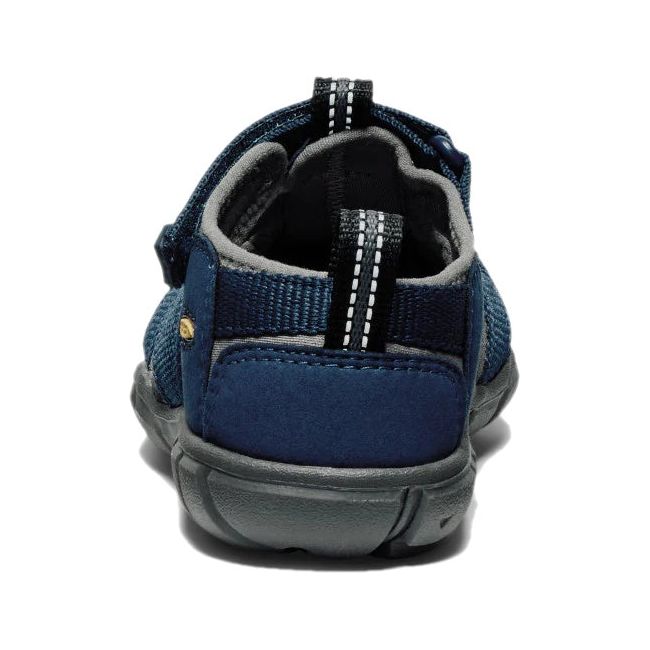 Heel KEEN Little Kids Seacamp II CNX Sandal in Naval Academy Blue and Drizzle Gray