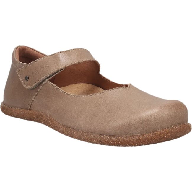 Front angled view of Women's Taos Ultimate Mary Jane Shoe in Mushroom Beige Leather