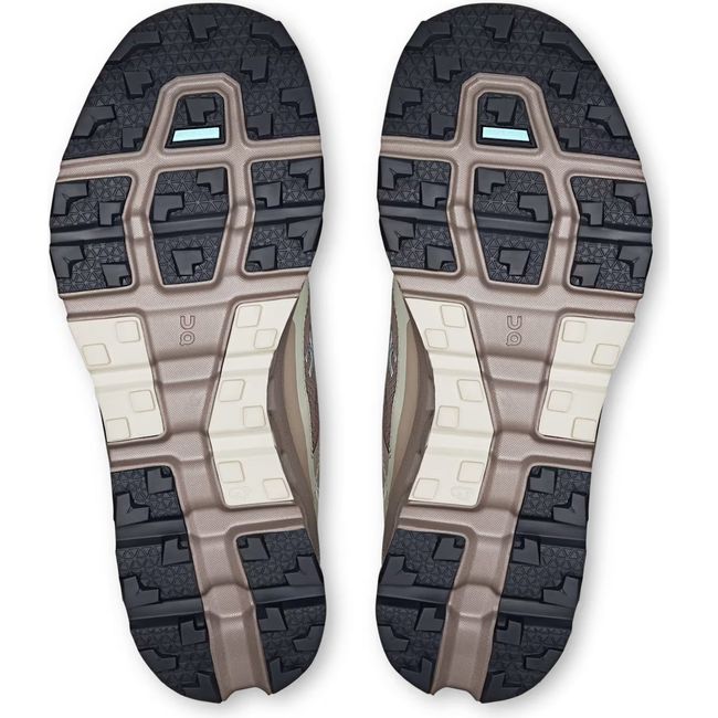 Soles of On Running Women's Cloudvista 2 Waterproof Trail Running Shoes in fog cinder brown