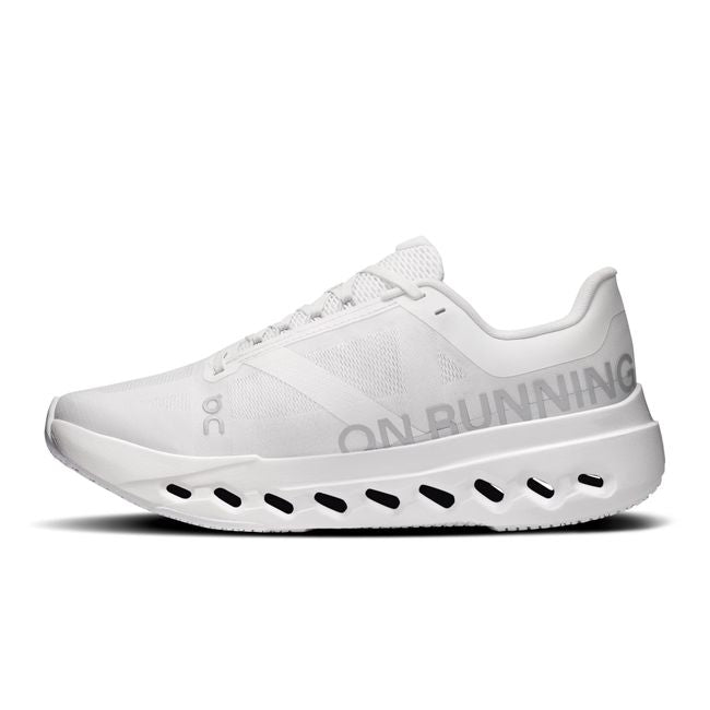 Medial side of On Running Women's Cloudsurfer Next Running Shoe in All White