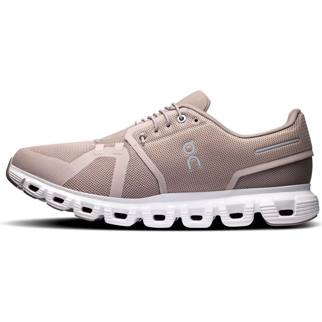 Medial side of Men's On Running Cloud 6 Running Shoe in Fog White with slip on speed lacing