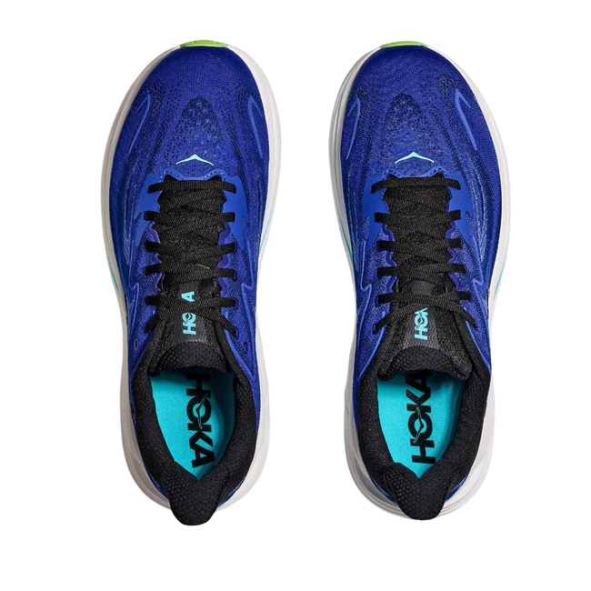Tops of Hoka Men's Clifton 10 Running Shoe in Midnight Blue