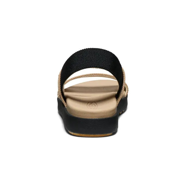 Heel of Women's KEEN Elle Backstrap Sandal in tan cornstalk black colorway