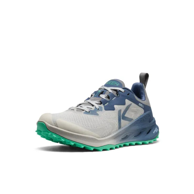 Front of KEEN Women's Zionic NXT Waterproof Hiking Shoe in Grey Vapor and Ballad Blue