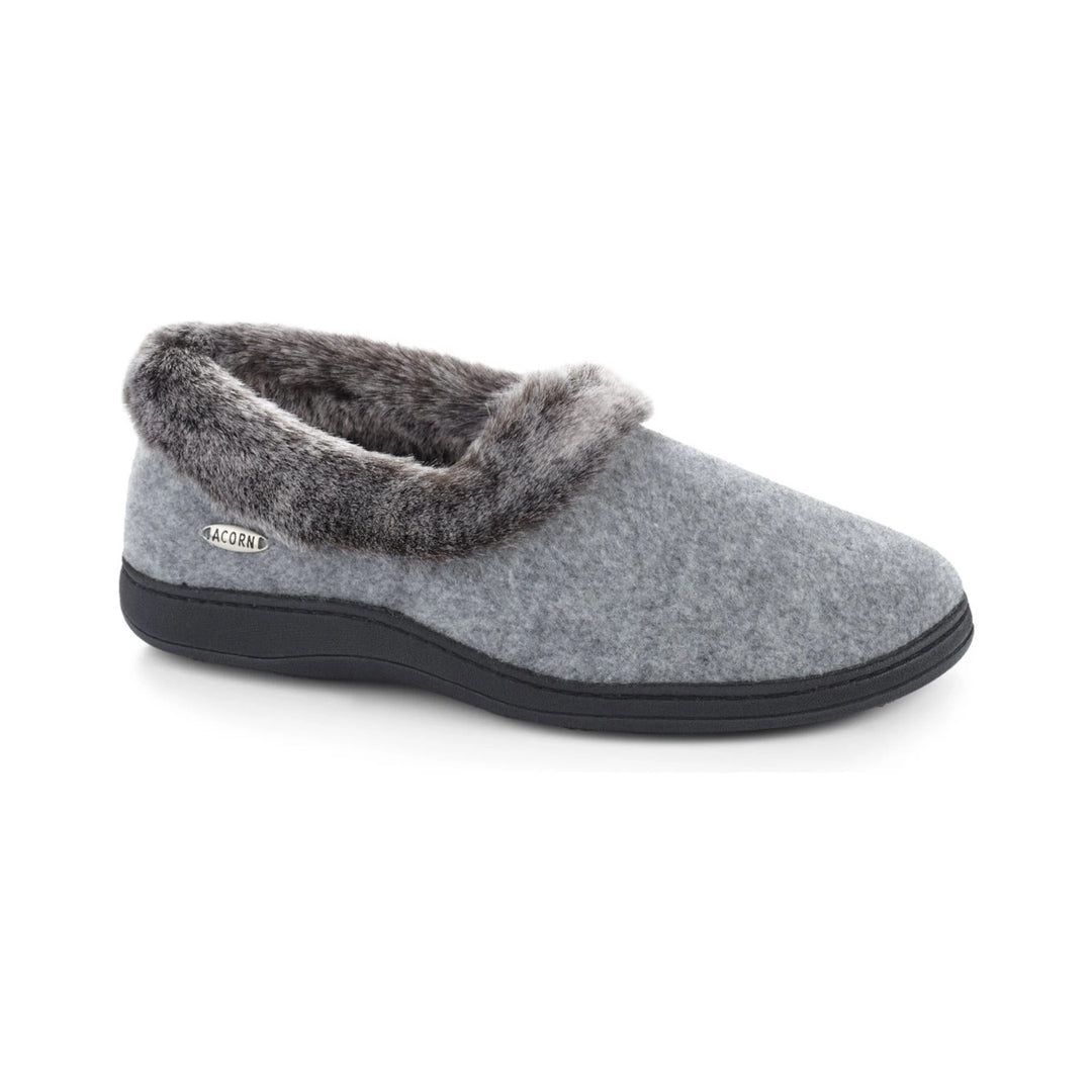 Acorn Women's Faux Fur Chinchilla Collar Slipper in Stone, front three-quarter view