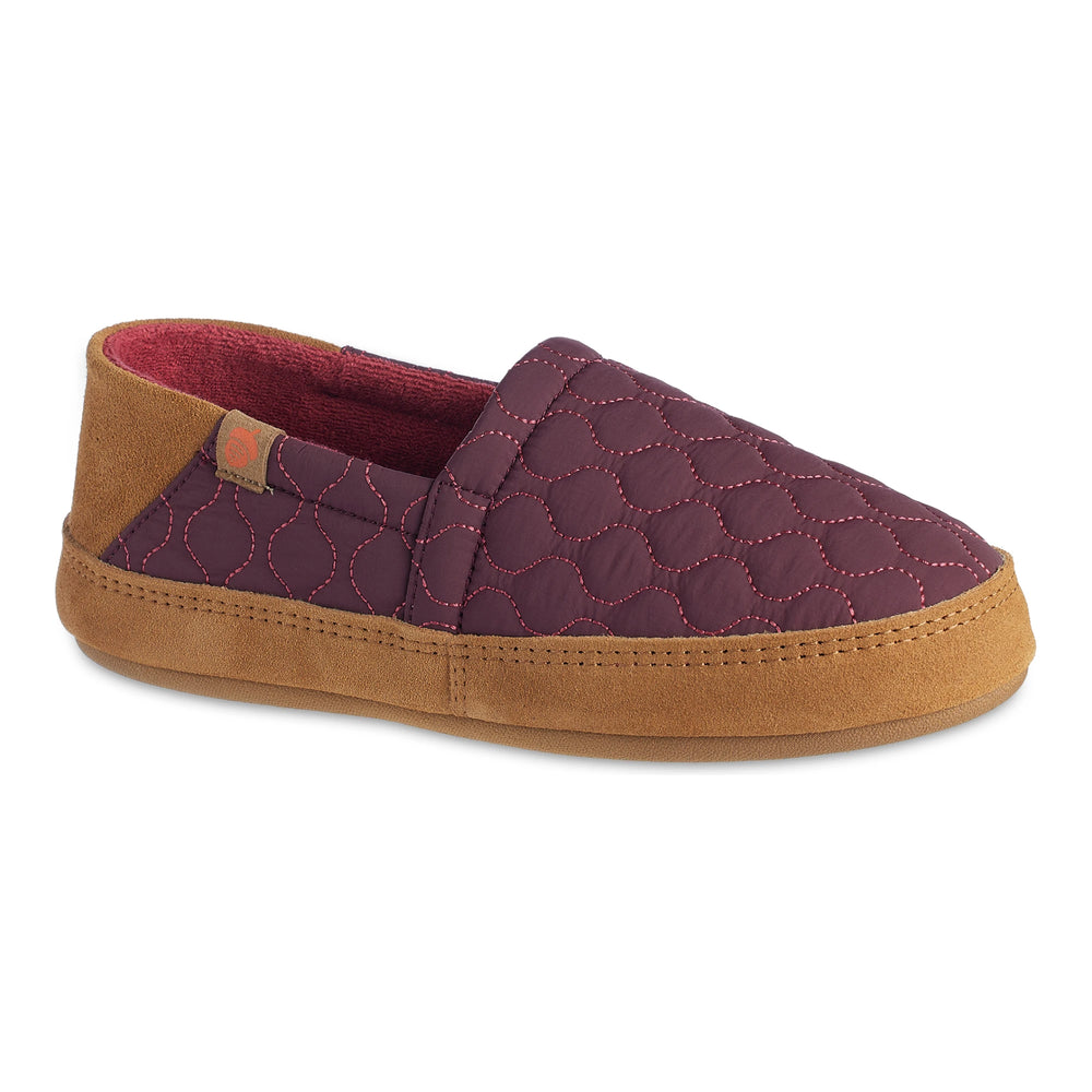 Acorn Women's Walden Water Repellent Moccasin Slipper in Raisin, front three-quarter view