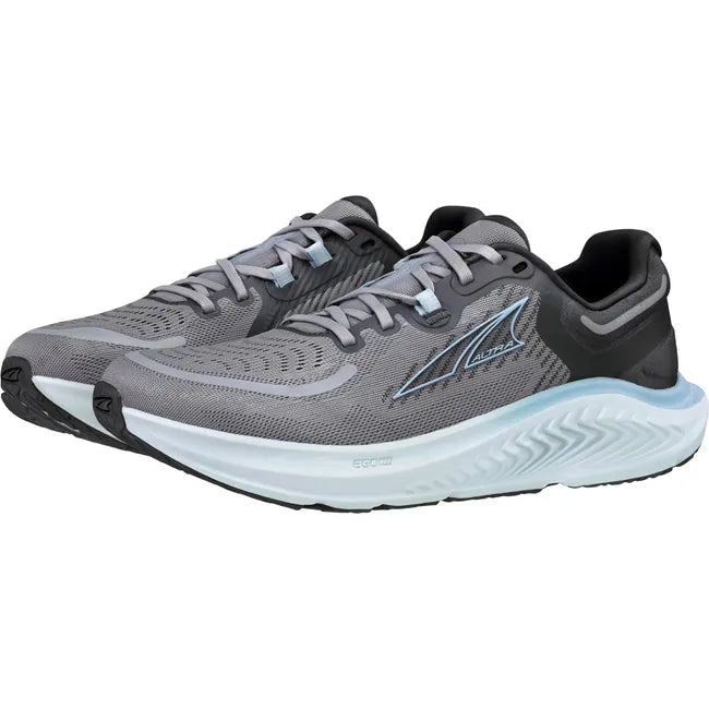 Pair of Altra Women's Paradigm 7 Running Shoes in dark gray with light blue accents