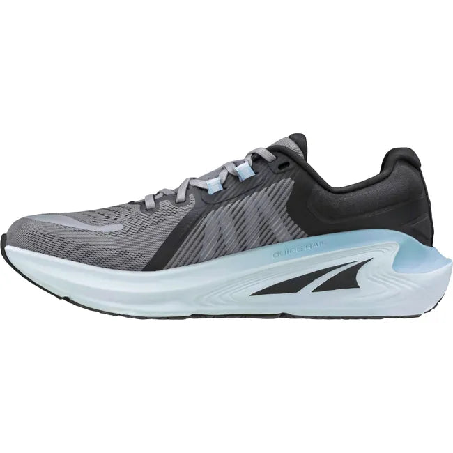 Medial of Altra Womens Paradigm 7 Running Shoe in dark gray with overpronation guiderail support