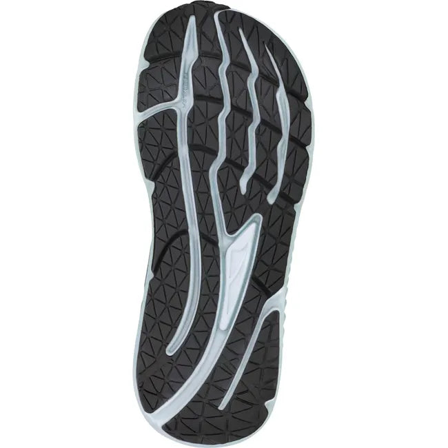 Sole of Altra Women's Paradigm 7 Running Shoe with a white and light blue sole and black tread