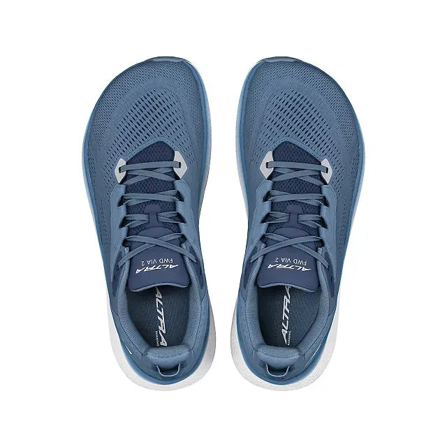 Mesh upper of Altra Men's FWD Via 2 Running Shoe in Navy Light Blue