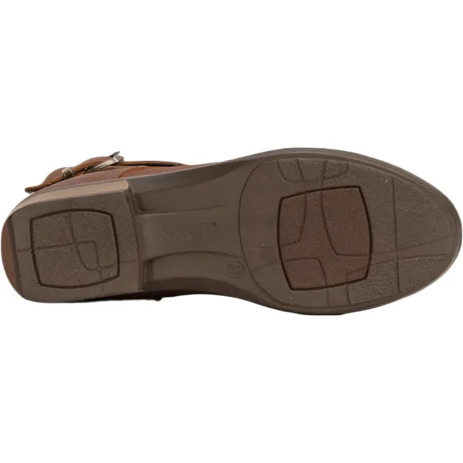 Sole view of Naot Women's Alize Boot featuring a brown lightweight polyurethane outsole with a smooth finish for durability and flexibility.