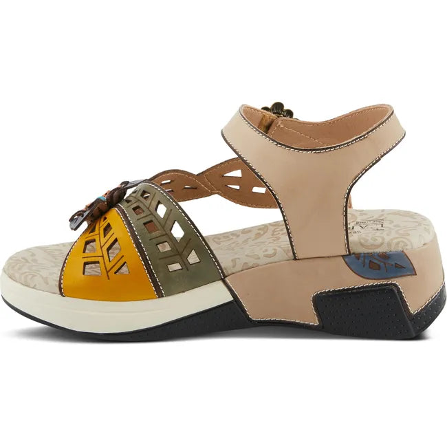 L'Artiste Women's Alora Wedge Sandal Light Beige Multi