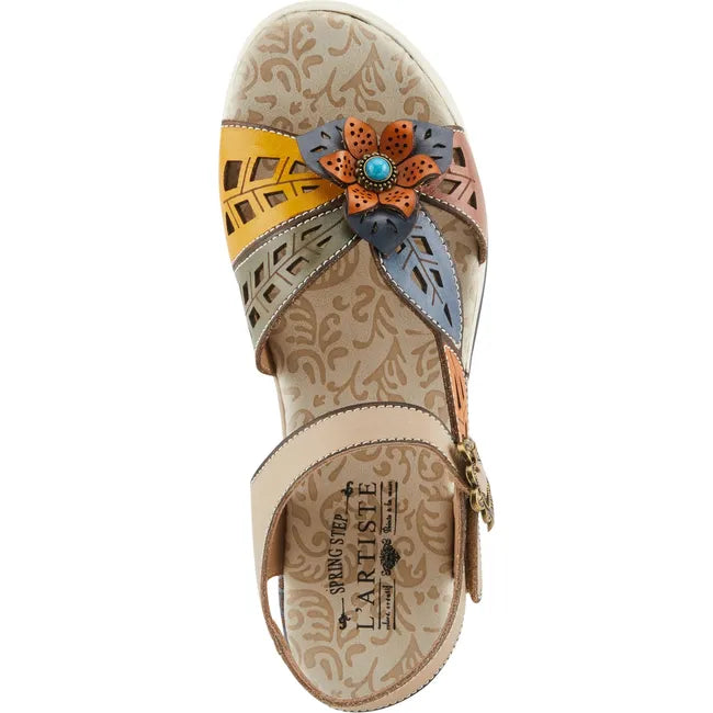 L'Artiste Women's Alora Wedge Sandal Light Beige Multi