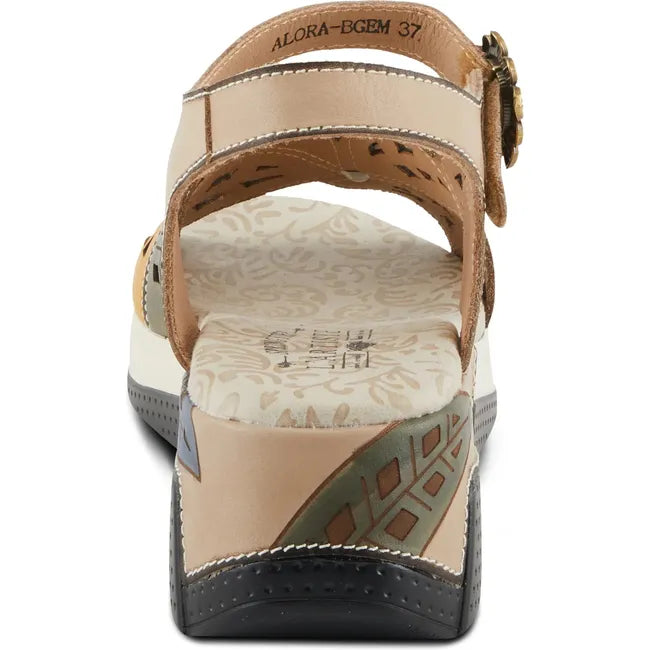 L'Artiste Women's Alora Wedge Sandal Light Beige Multi