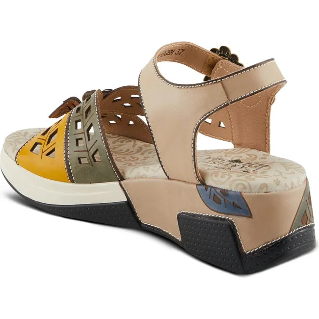 L'Artiste Women's Alora Wedge Sandal Light Beige Multi
