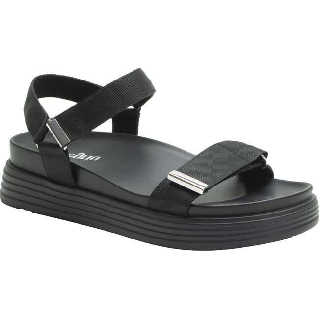 Front angled view of Women's Alegria Allyson Sandal in Black with velro straps