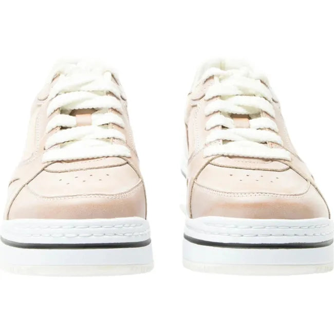 Front of a pair of Women&#39;s Alegria Alyster Shoe in blush pink leather with a white sole