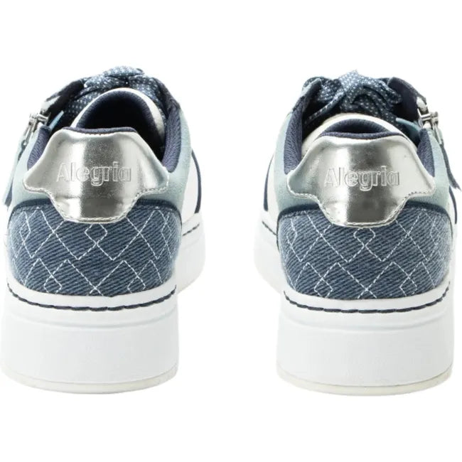 Heels of Women&#39;s Alegria Averie Sneakers in white and indigo with side zipper