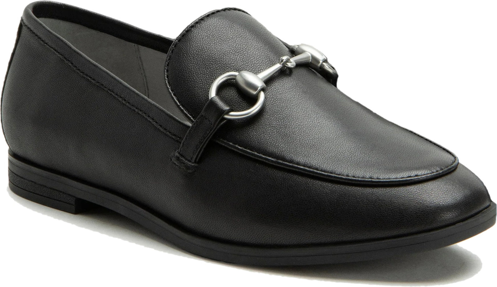 Front angled view of Alegria Women's Aya Penny Loafer in Black Leather