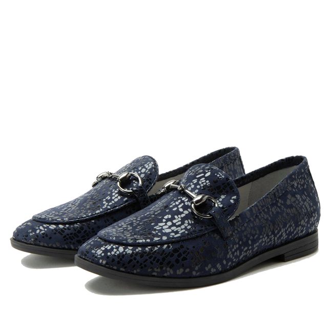 Pair of Alegria Women's Aya Penny Loafers in Blue Notes Navy