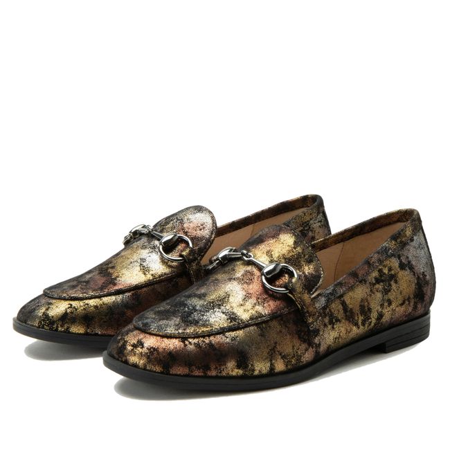 Pair of Alegria Women's Aya Penny Loafers in Metallic Mist