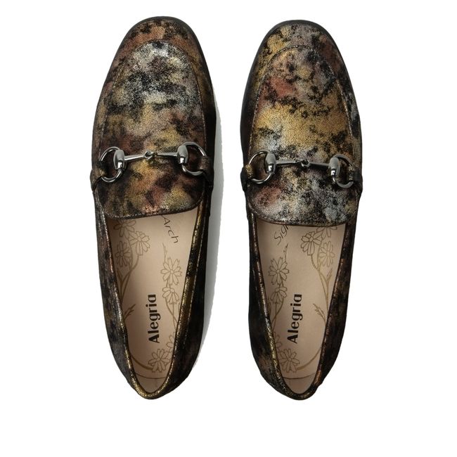 Upper of Alegria Women's Aya Penny Loafers in Metallic Mist