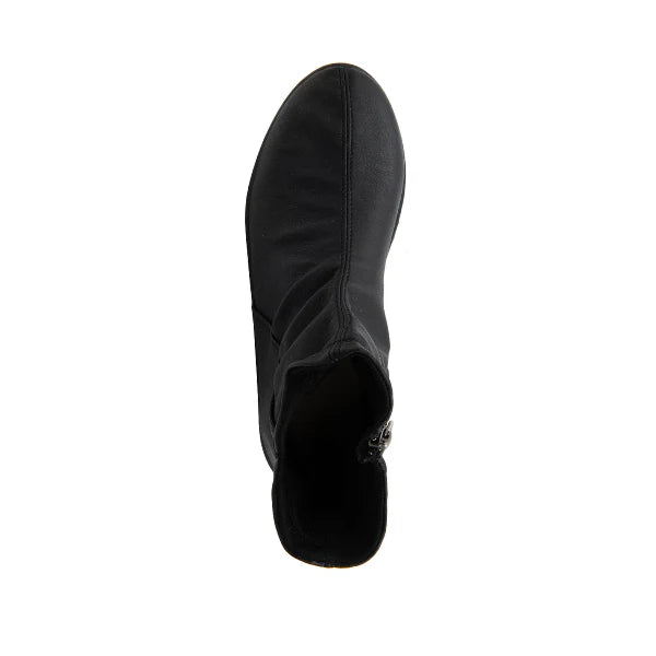 Top down view of Women&#39;s Arcopedico Paluma Bootie in black vegan leather with side zipper