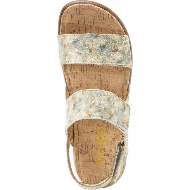 Upper of Women&#39;s Alegria Bailee Sandal in Conjure Beige and Green with velcro straps