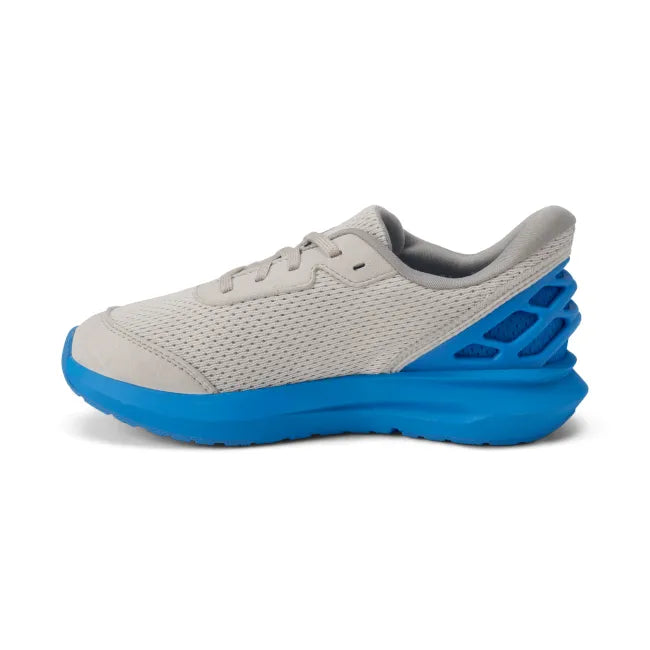 Medial side of Kizik Kids Youth Athens 2 Sneaker in grey and blue with easy HandsFree Step-In heel