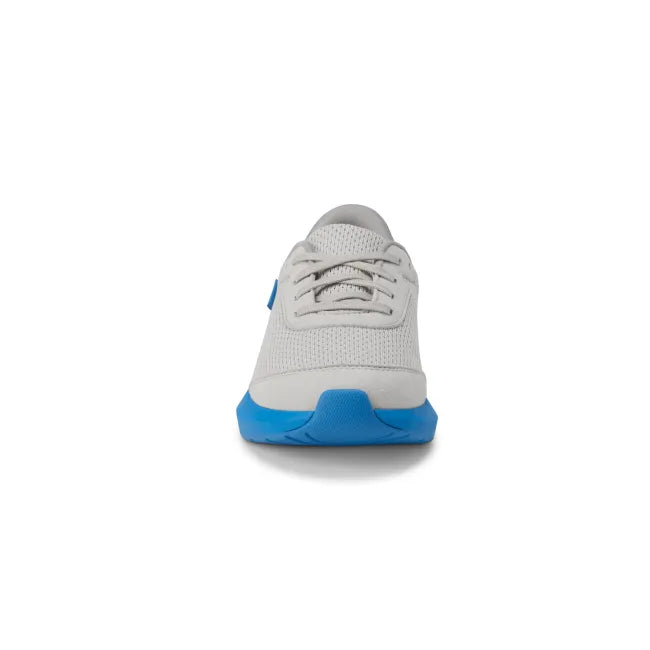 Front of Kizik Little Kids Athens 2 Sneaker in grey and blue with easy HandsFree Step-In heel