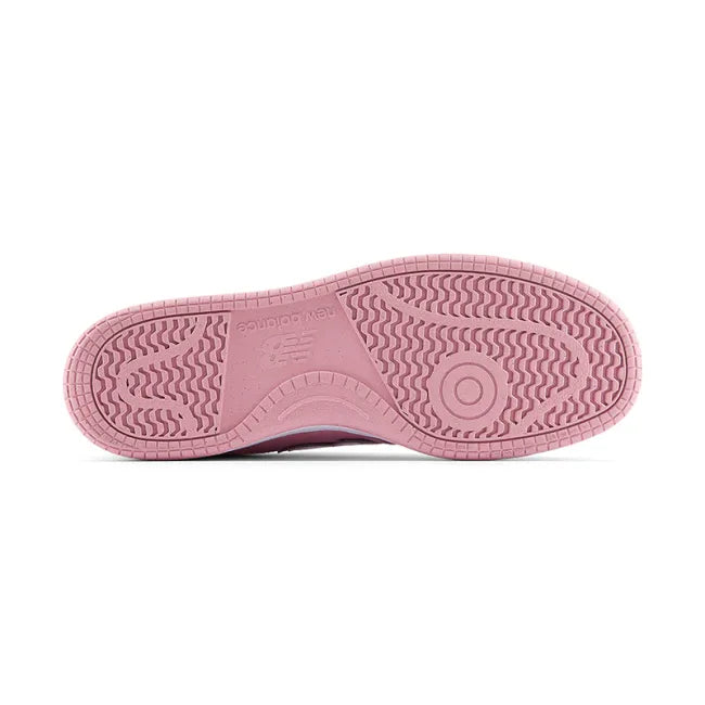 Sole of the pink New Blance 480 sneaker showing the textured outsole with grip patterns &amp; NB logo.