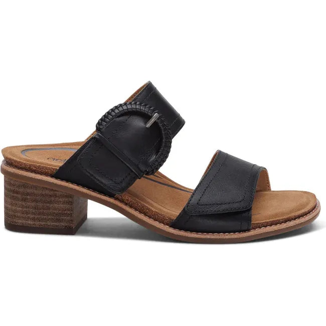 Lateral side of Women's Aetrex Tatiana Heeled Sandal in Black leather