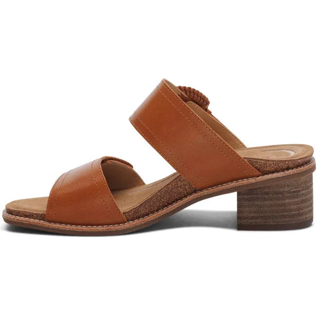 Medial side of Women's Aetrex Tatiana Heeled Sandal in Cognac