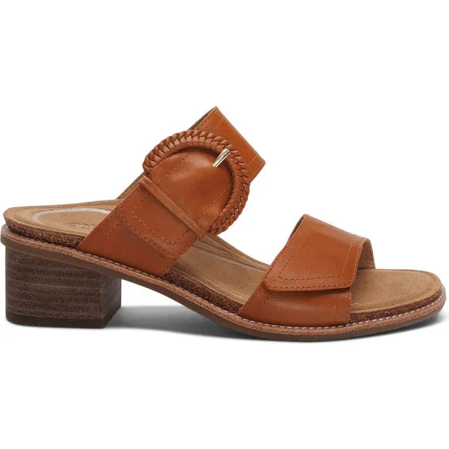 Lateral side of Women's Aetrex Tatiana Heeled Sandal in Cognac