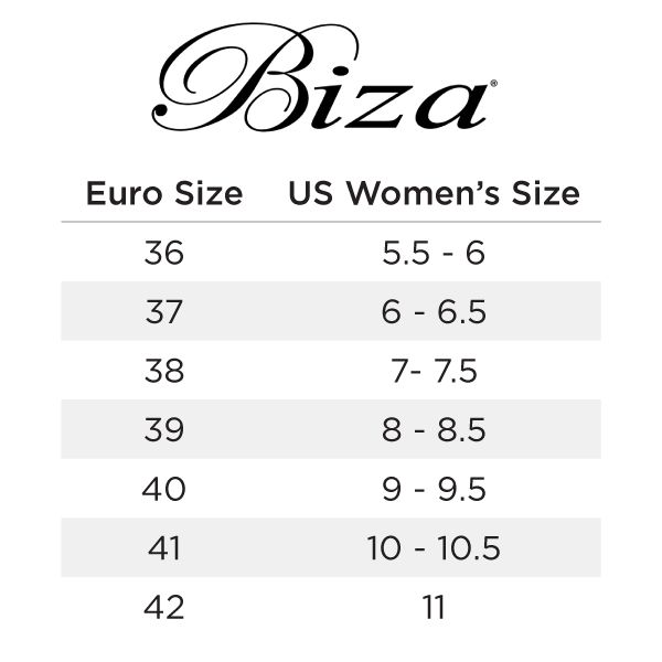 Biza shoe size chart