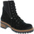 Front angled view of Womens Biza Willow Boot in black suede with accent side zipper and tan midsole