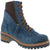 Front angled view of Womens Biza Willow Boot in blue nubuck with accent side zipper and tan midsole