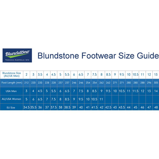 Blundstone shoe size comparison chart