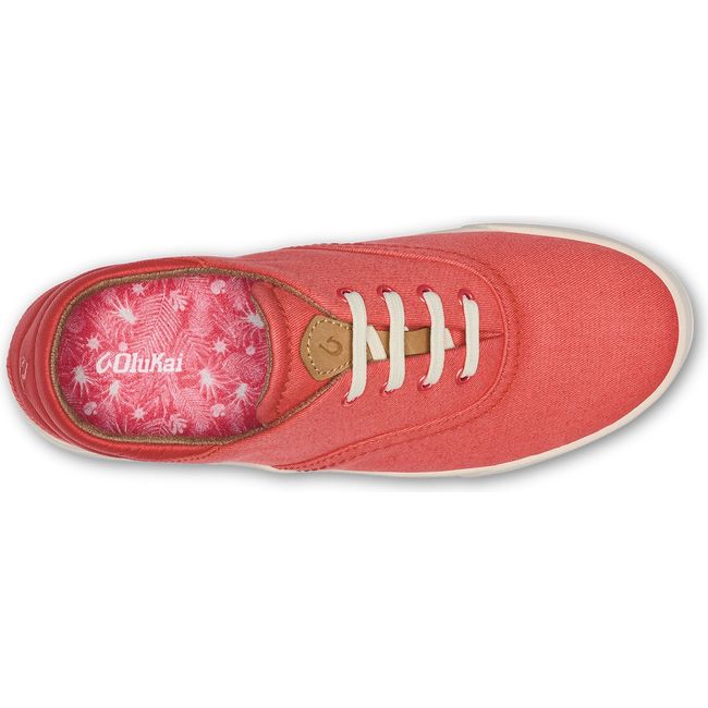 Top down view of Women's Olukai Kohu Sneaker in Lehua Flower Pink canvas