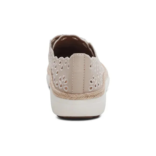 Heels of Women's Aetrex Charlotte Arch Support Sneaker in Tan leather with cutouts