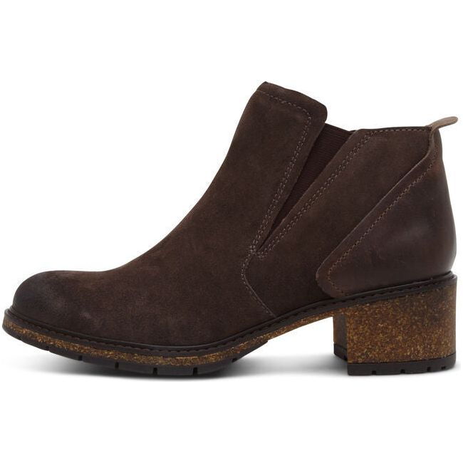 Medial side of Women&#39;s Aetrex Frankie Boot in brown suede with block heel
