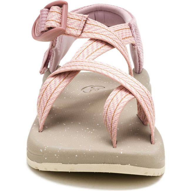 Front of Women's Chaco Cushz T-Loop Extra Cushioned Sandal in Frond Pink Salt with toe post