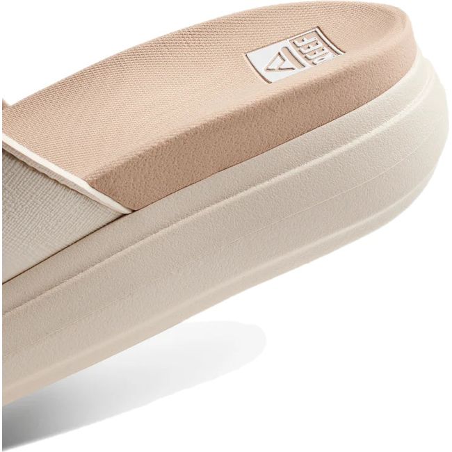 Heel of Women's Reef Cushion Bondi Bay Platform Slide Sandal in Vintage Oasis off white