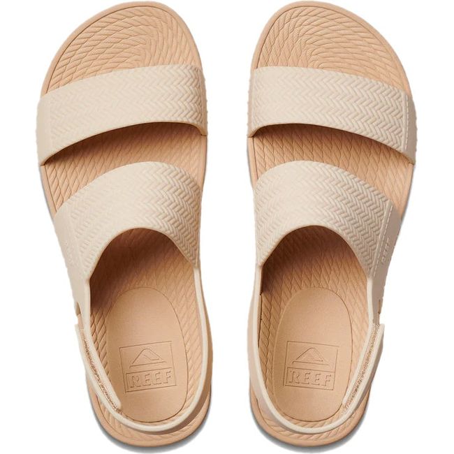 Top down view of Women's Reef Water Vista Sandal in vintage oasis beige with velcro backstrap