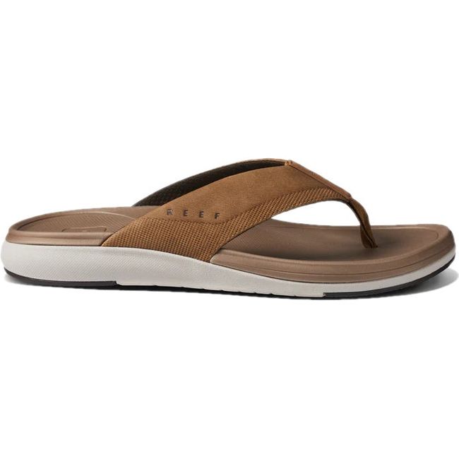 Lateral side of Men's Reef Cushion Norte Flip Flop in tan