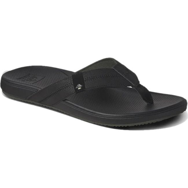 Front angled view of Men's Reef Cushion Phantom 2.0 Flip Flop in black