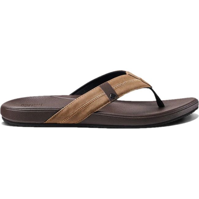 Lateral side of Men's Reef Cushion Phantom 2.0 Flip Flop in Brown and Tan